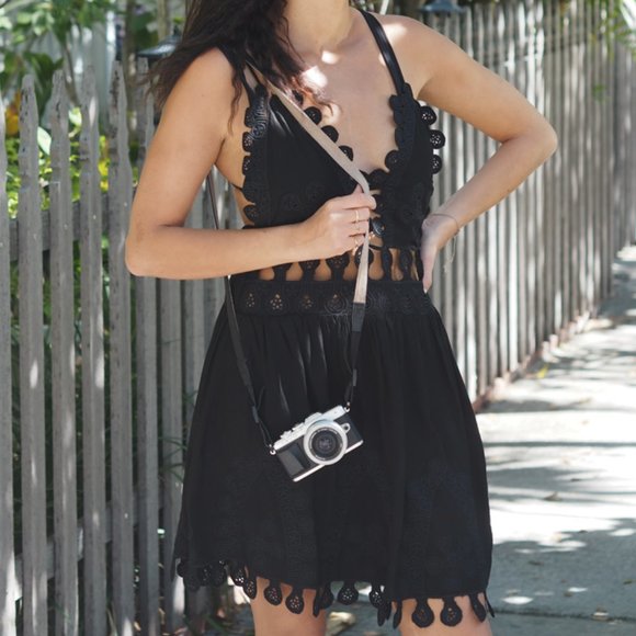 Black Embroidered / Crochet Mini Dress - Picture 2 of 4